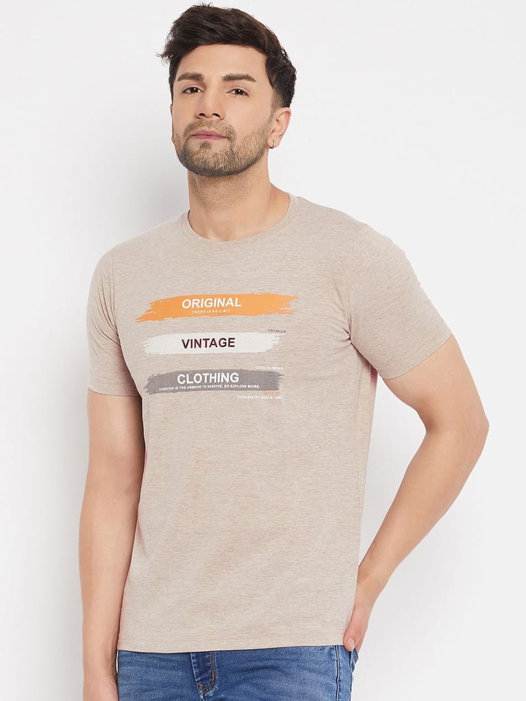 Exclusive Men Duke Stardust Men's Half Sleeve Cotton T-shirt (MLF5827Beige Melange) 2025 at Shop