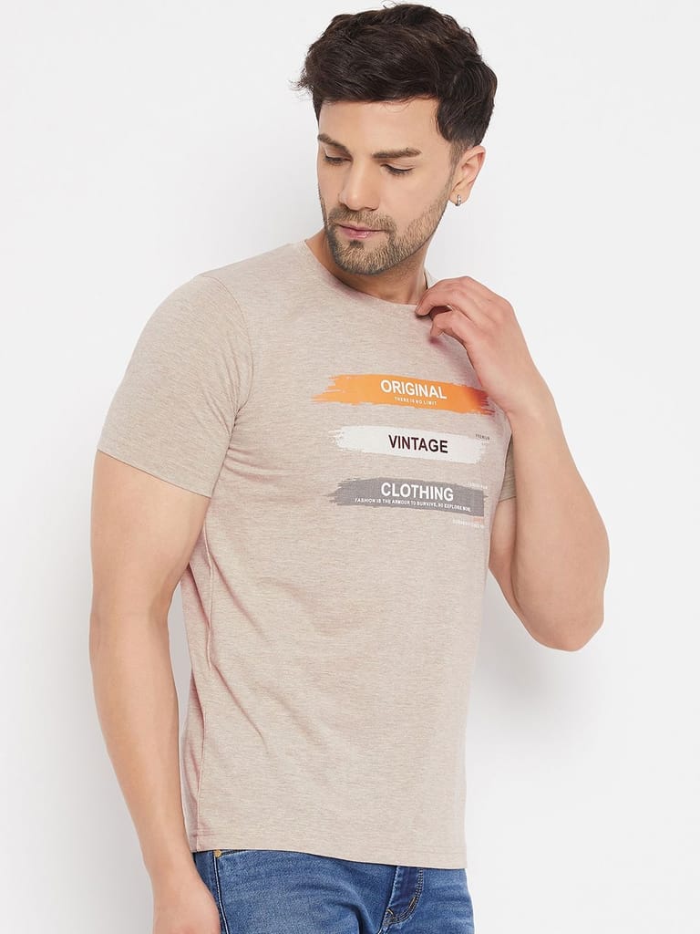 Exclusive Men Duke Stardust Men's Half Sleeve Cotton T-shirt (MLF5827Beige Melange) 2025 at Shop