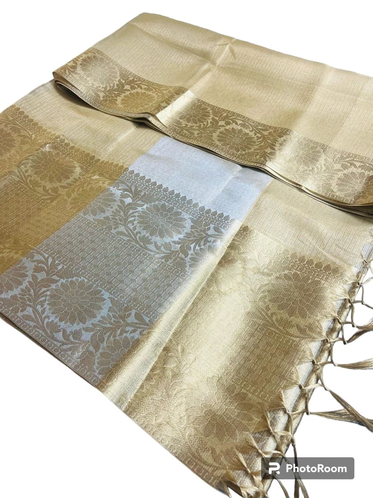 Banarasi All Over Tissue Silk Fancy Flower Design Party Wedding Wear Saree