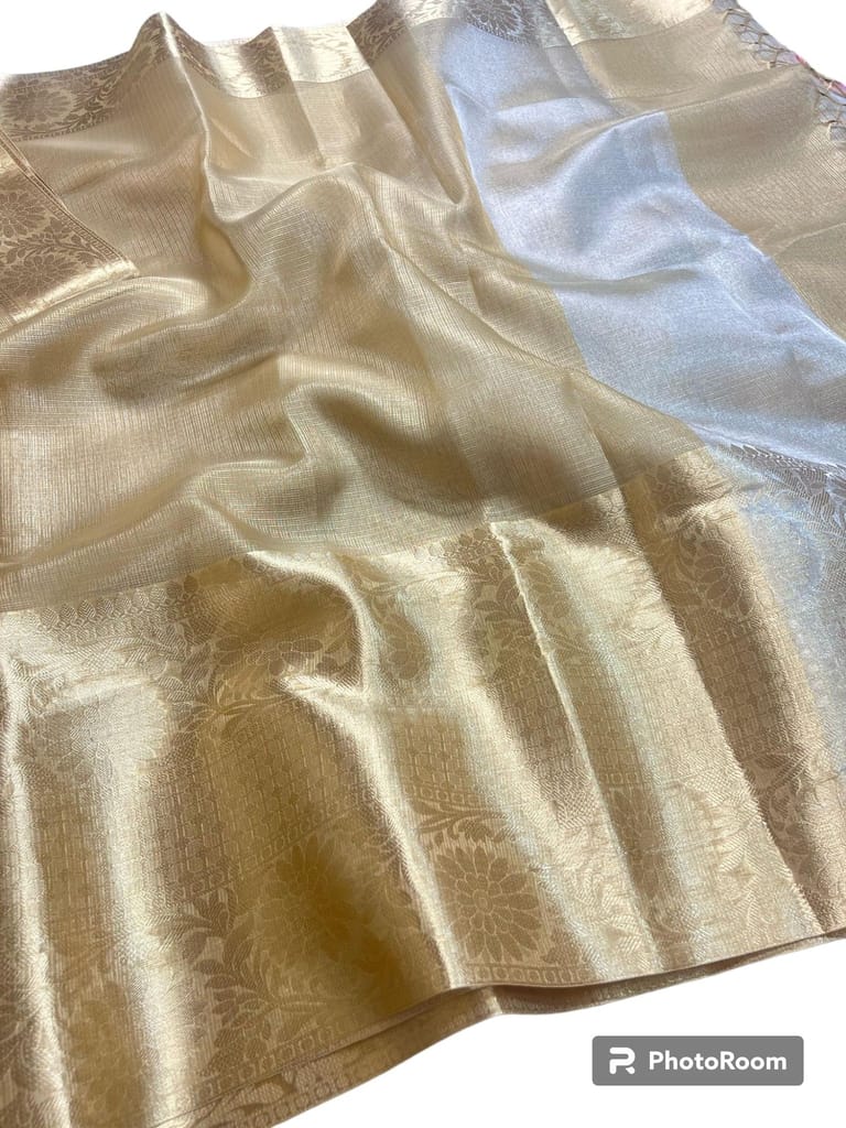 Banarasi All Over Tissue Silk Fancy Flower Design Party Wedding Wear Saree