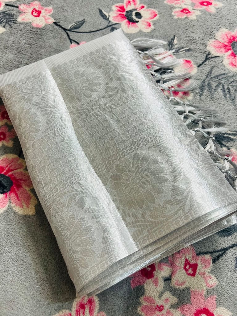 Banarasi All Over Tissue Silk Fancy Flower Design Party Wedding Wear Saree