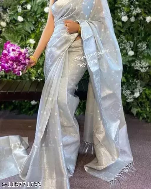 BANARASI TISSUE SILK FANCY FLOWER DESIGN PARTY WEDDING WEAR SAREE