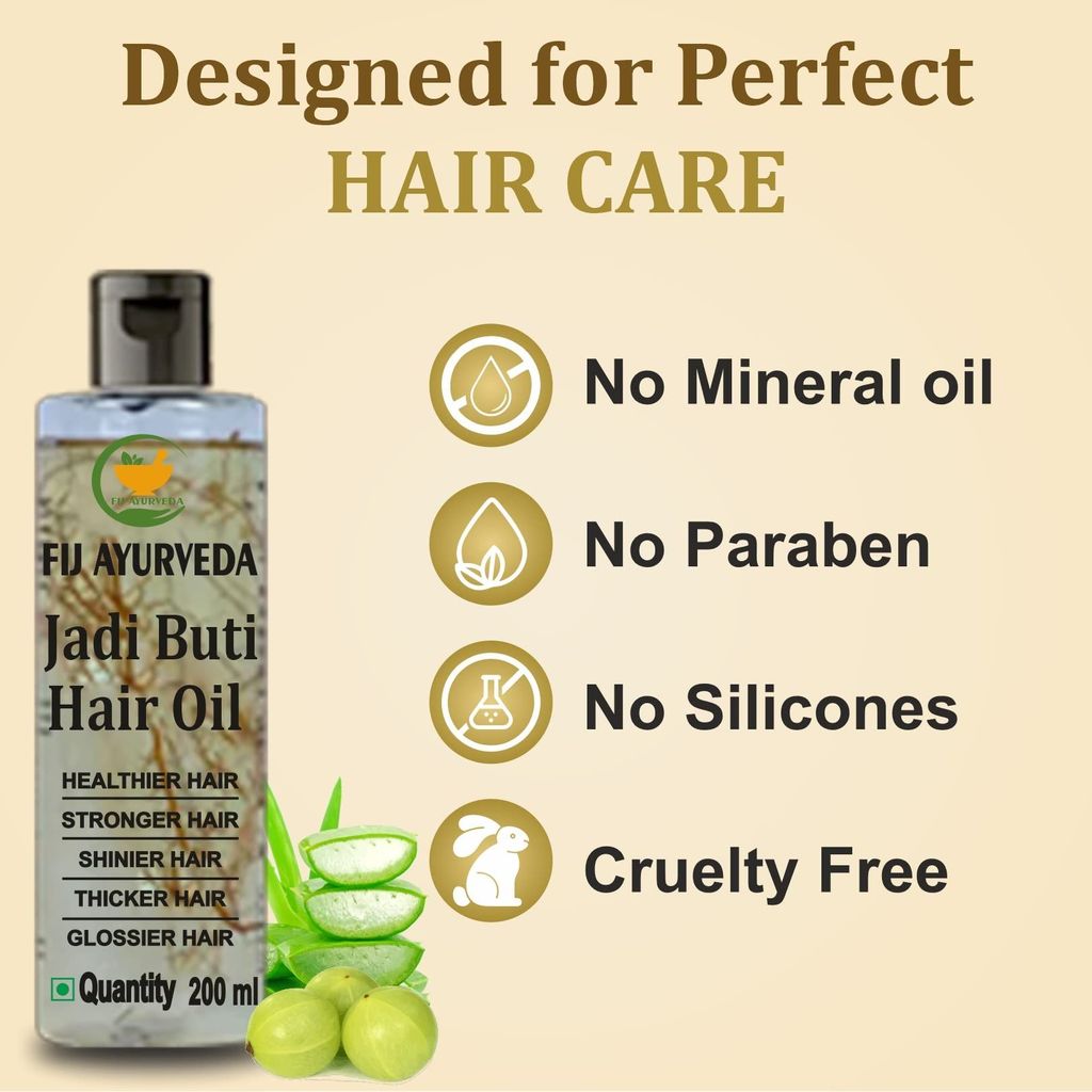 FIJ AYURVEDA Jadi Buti Hair Oil | Jadibuti | Helps in Hair Fall Control and Hair Growth with Natural Herb for Men & Women � 200Ml