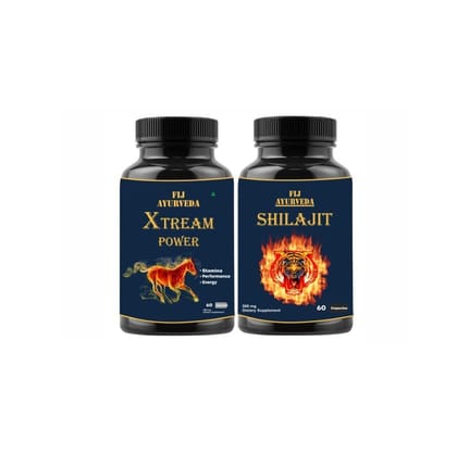 FIJ AYURVEDA Xtream Power Shilajit/Shilajeet Capsule Supports Energy, Stamina & Vitality - 500mg 60 Capsules (Combo Pack)