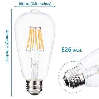  2-Pack Vintage LED Light Bulbs - 60W Equivalent, E26 Medium Base, Dimmable, Warm White 2700K, Amber Glass, 15,000 Hours, UL Listed