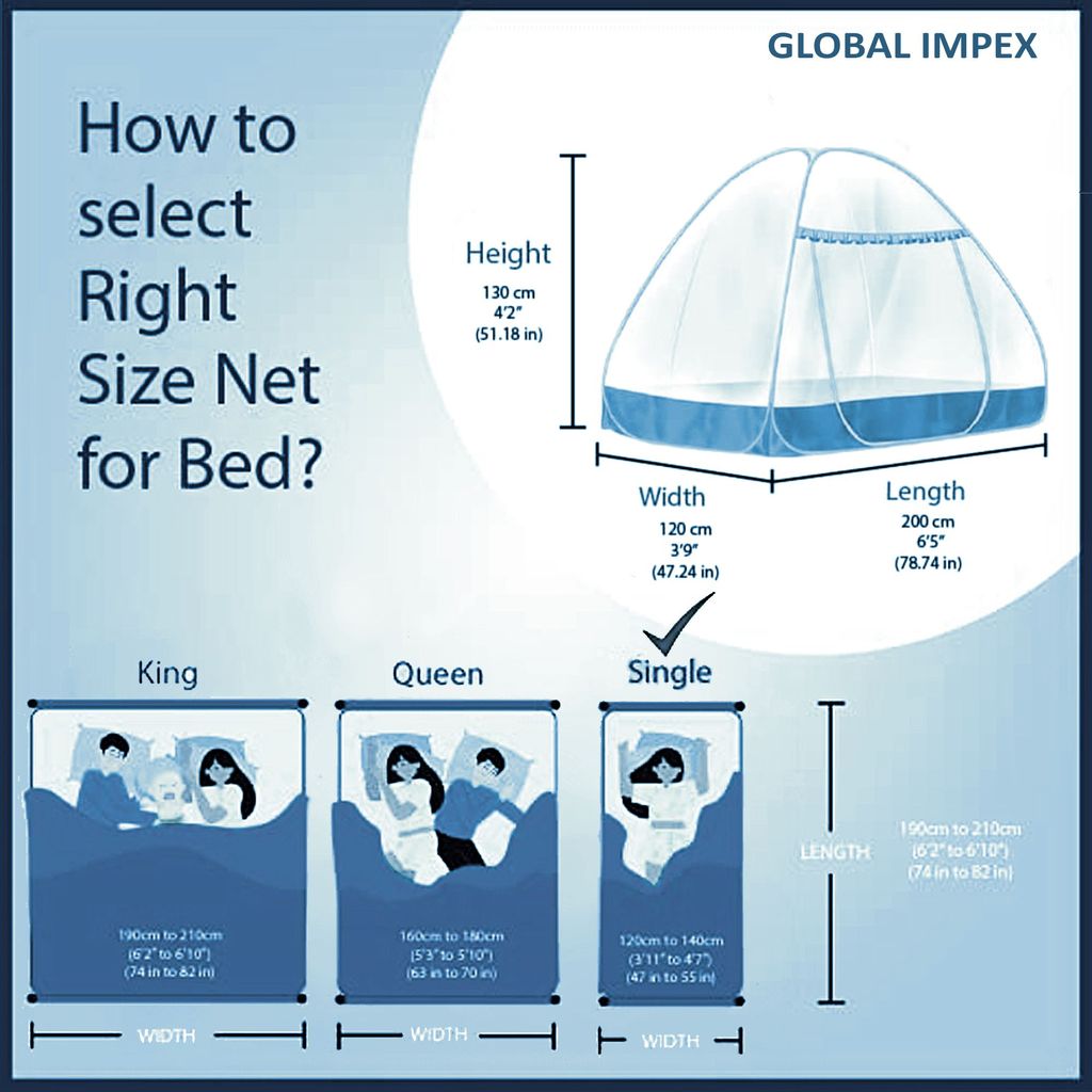 GLOBAL IMPEX Foldable Mosquito Net for King Size Double Bed β 30 GSM Polyester Machardani with Rustproof PVC Coated Steel Frame β Easy Setup for Home Use (White & Blue)