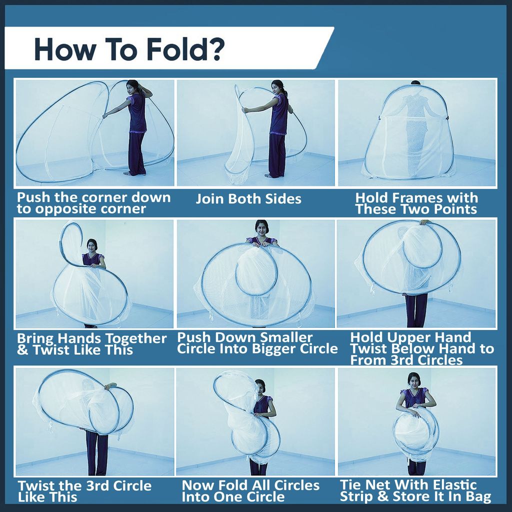 GLOBAL IMPEX Foldable Mosquito Net for King Size Double Bed β 30 GSM Polyester Machardani with Rustproof PVC Coated Steel Frame β Easy Setup for Home Use (White & Blue)