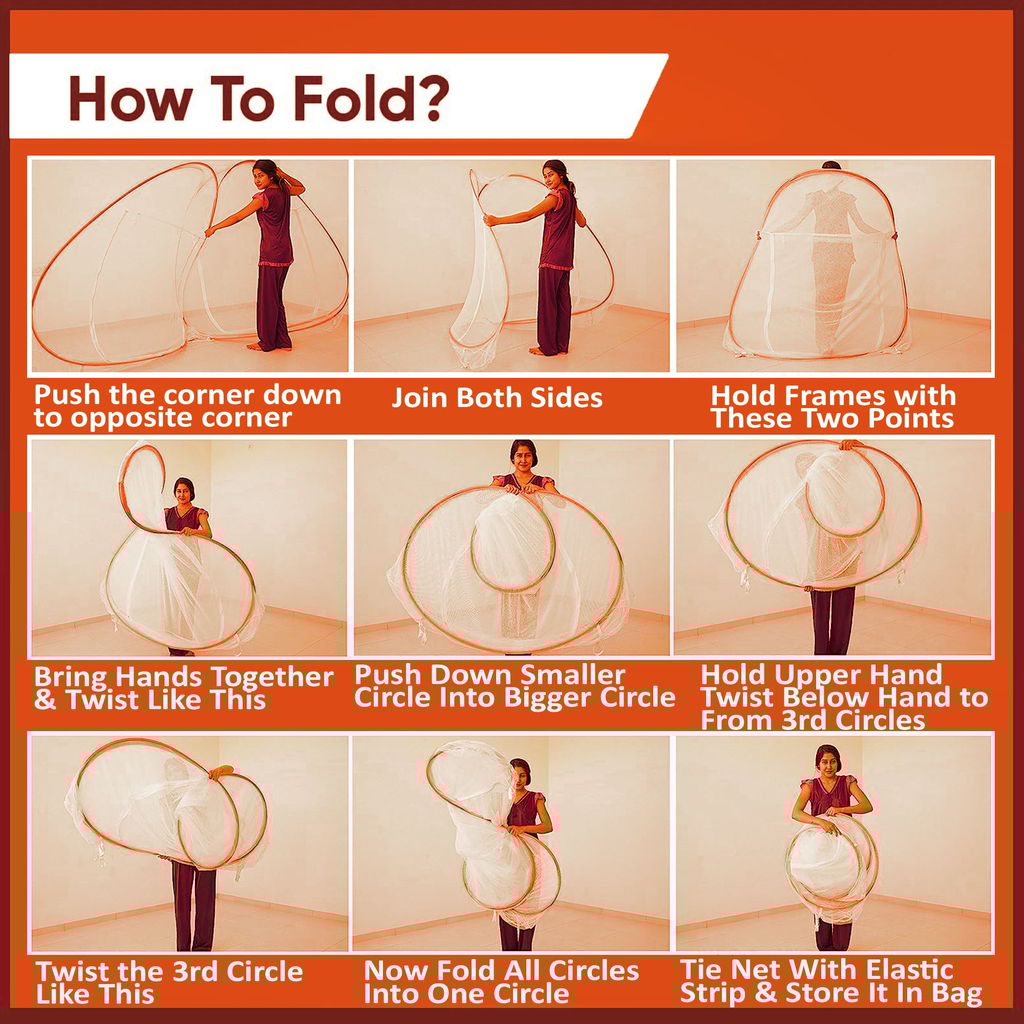 GLOBAL IMPEX Foldable Mosquito Net for King Size Double Bed – 30 GSM Polyester Machardani with Rustproof PVC Coated Steel Frame – Easy Setup for Home Use (White & Orange)