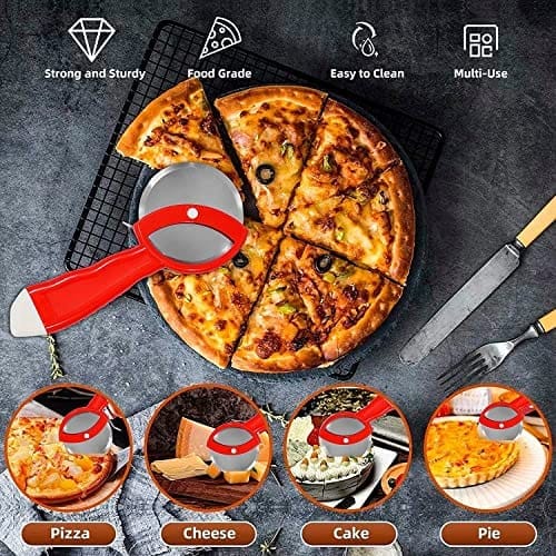 GLOBAL IMPEX 2-in-1 Kitchen Tool Set – Stainless Steel Garlic Crusher & Sharp Pizza Cutter with Plastic Handle – Manual Chopper & Slicer Combo for Home Use (Red, Pack of 2)