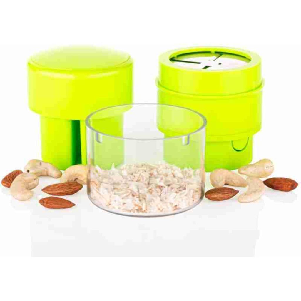 GLOBAL IMPEX 3-in-1 Dry Fruit Cutter, Slicer & Nut Grater – Manual Stainless Steel Chopper with Built-in Storage for Almonds, Cashew, Walnut, Hazelnut | Kitchen Tool.
