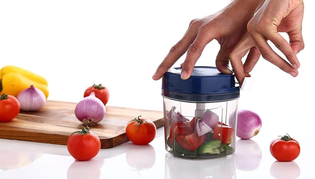 GLOBAL IMPEX Vegetable Hand Chopper with 3 Stainless Steel Blade and Whisker Multipurpose Vegetable Chopper, Dry Fruit and Onion Quick Chopper Machine for Kitchen