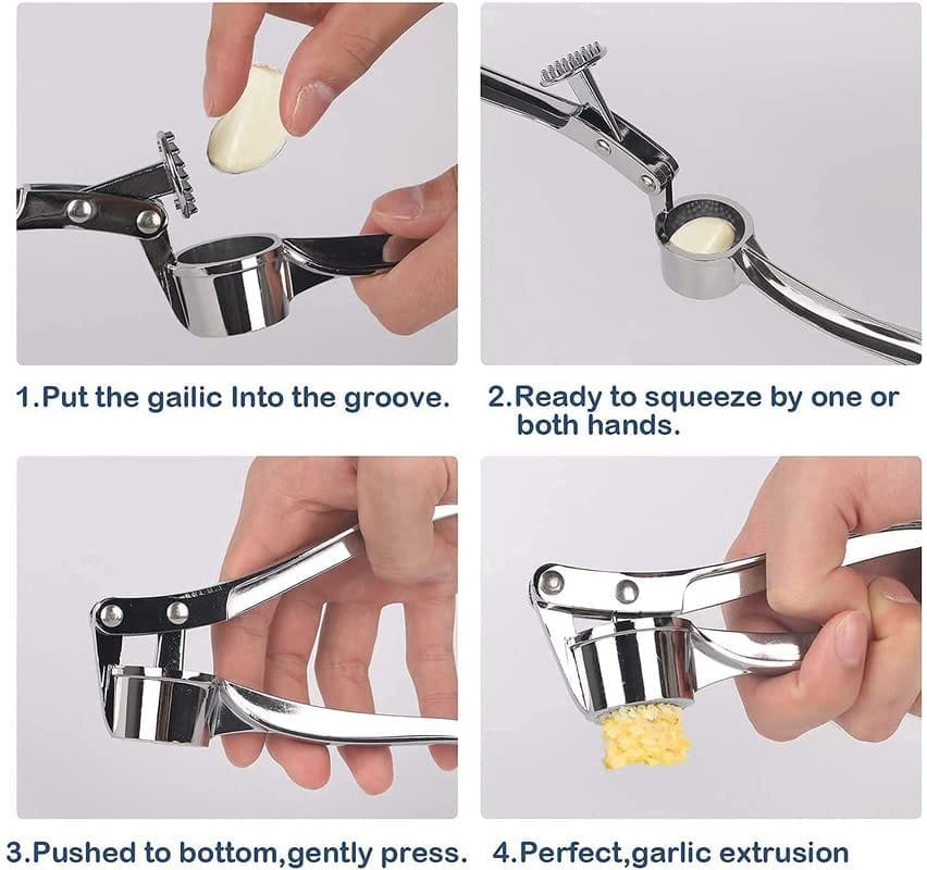 GLOBAL IMPEX 2-in-1 Kitchen Tool Set ā Stainless Steel Garlic Crusher & Sharp Pizza Cutter with Plastic Handle ā Manual Chopper & Slicer Combo for Home Use (White, Pack of 2)