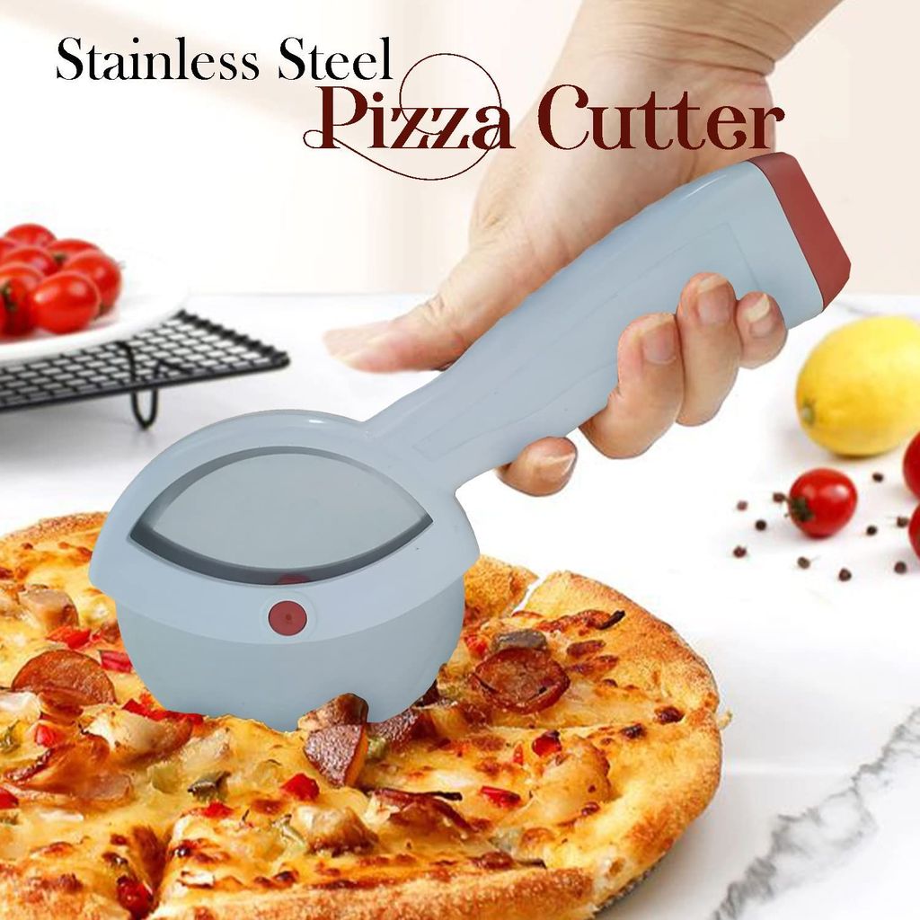 GLOBAL IMPEX 2-in-1 Kitchen Tool Set ā Stainless Steel Garlic Crusher & Sharp Pizza Cutter with Plastic Handle ā Manual Chopper & Slicer Combo for Home Use (White, Pack of 2)