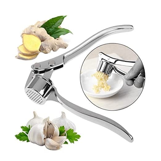GLOBAL IMPEX 2-in-1 Kitchen Tool Set ā Stainless Steel Garlic Crusher & Sharp Pizza Cutter with Plastic Handle ā Manual Chopper & Slicer Combo for Home Use (White, Pack of 2)
