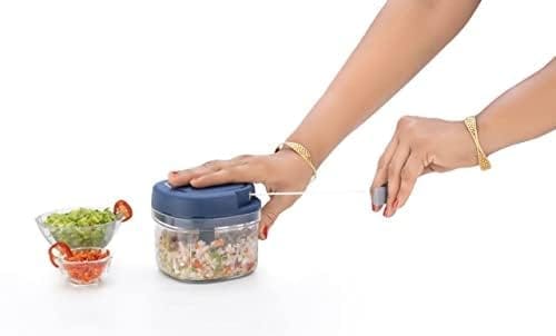 NEWWAY Vegetable Square Quick Handy Dori Chopper with 6 Stainless Steel Blade and Whisker Multipurpose, Dry Fruit and Onion Speedy Chopper Machine for Kitchen (1100ml Blue)