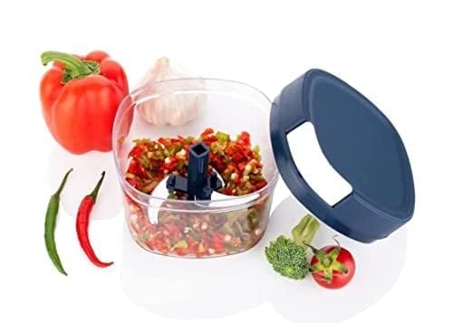 NEWWAY Vegetable Square Quick Handy Dori Chopper with 6 Stainless Steel Blade and Whisker Multipurpose, Dry Fruit and Onion Speedy Chopper Machine for Kitchen (1100ml Blue)