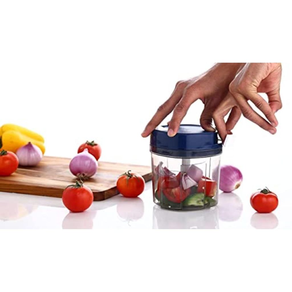 GLOBAL IMPEX Vegetable Square Quick Handy Dori Chopper 650 ml with 3 Stainless Steel Blade and Whisker Multipurpose Vegetable Chopper, Dry Fruit and Onion Speedy Chopper Machine for Kitchen Blue