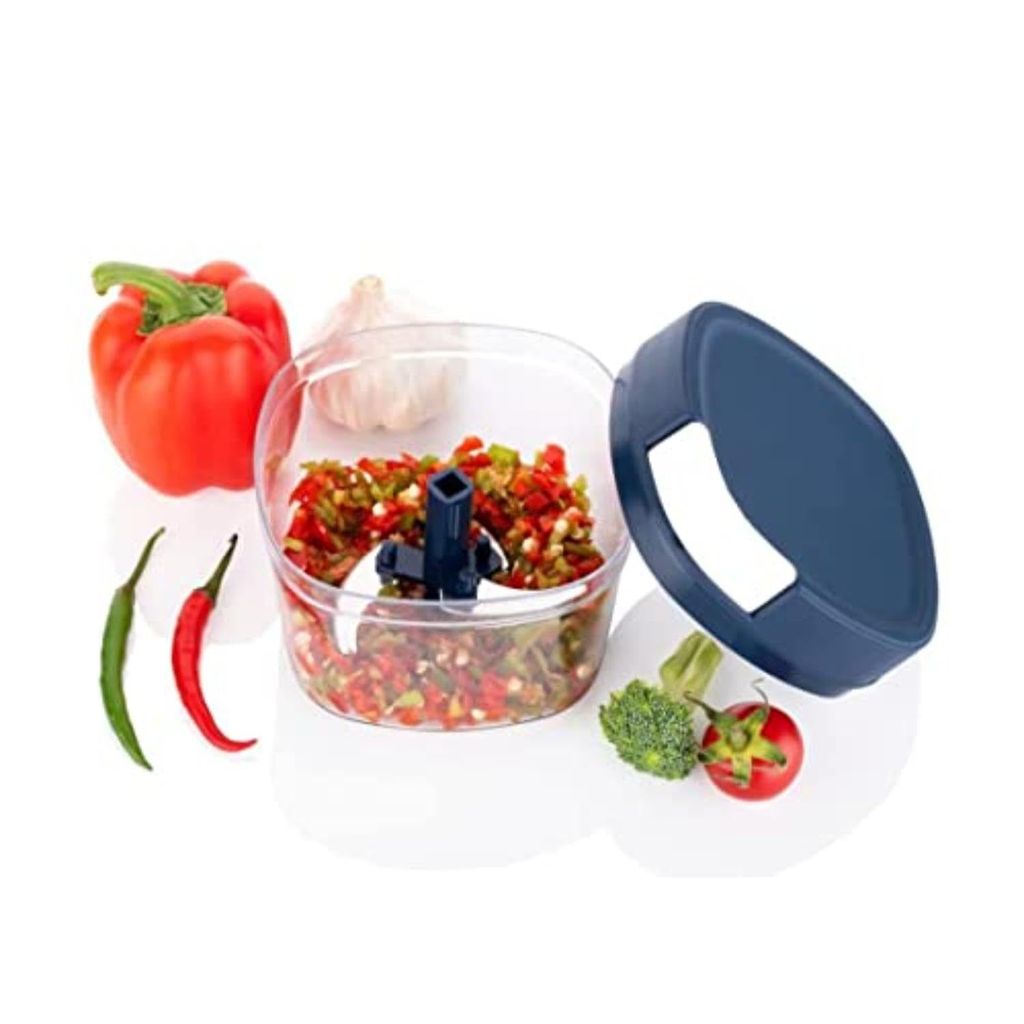 GLOBAL IMPEX Vegetable Square Quick Handy Dori Chopper 650 ml with 3 Stainless Steel Blade and Whisker Multipurpose Vegetable Chopper, Dry Fruit and Onion Speedy Chopper Machine for Kitchen Blue