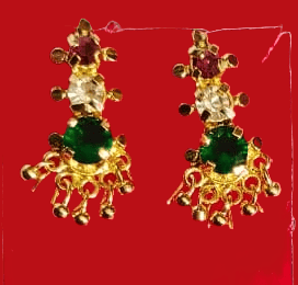  Gold Plated Traditional Indian Jhumka Earrings with Ruby and Emerald Stones