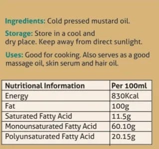 Cold Pressed Mustard Oil - Healthy, Flavorful & Aromatic, 1Ltr