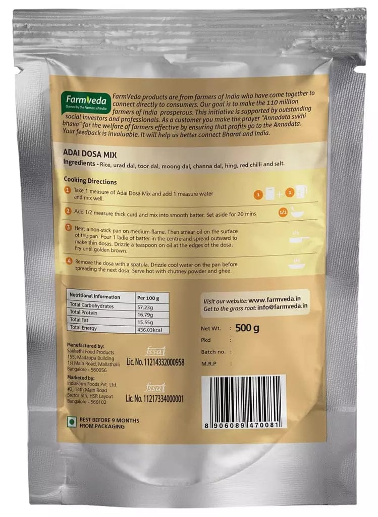 Organic Adai Dosa Mix: Freshness and Flavor in Every Bite