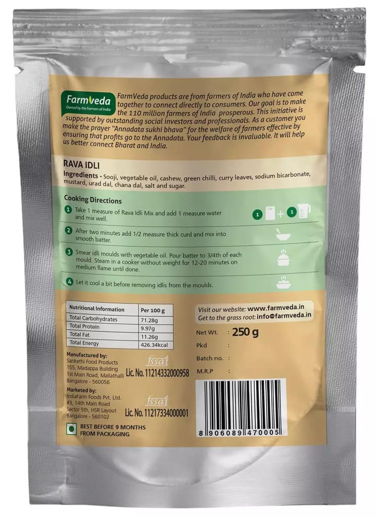 Naturally Grown Rava Idli Instant Mix - Authentic South Indian Flavors in Every Bite!