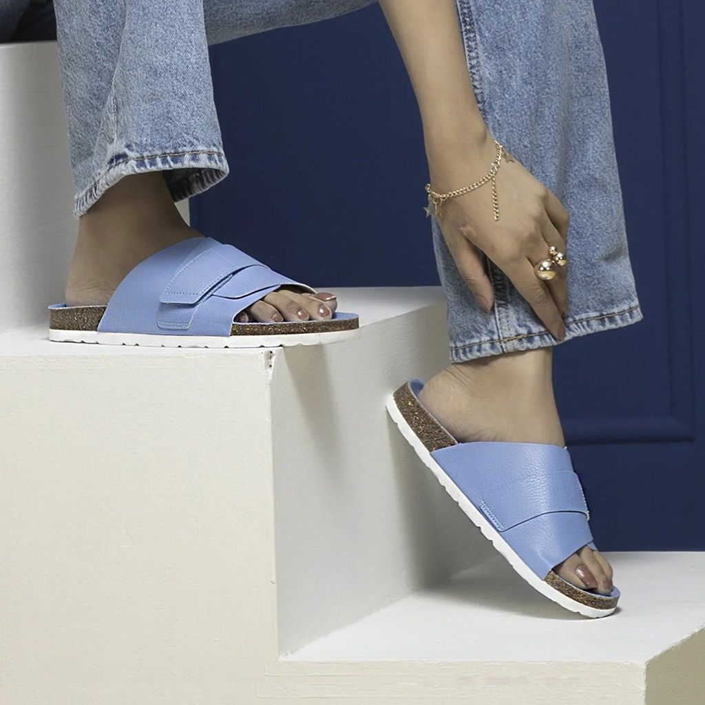 Latest Women Double Layered Bubbly Blue Cork Sandals (Women) 2025 at ShopCircuit | ONDC