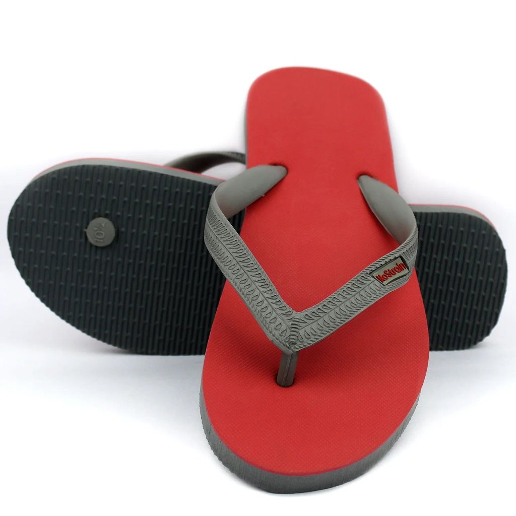 Latest Men Melon Red & Grey Twin Color Natural Rubber Flip-Flops Slippers (Men) 2025 at ShopCirc