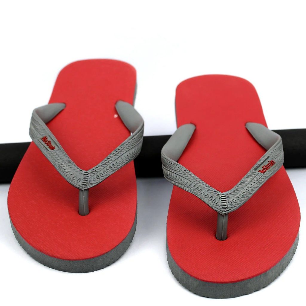 Latest Men Melon Red & Grey Twin Color Natural Rubber Flip-Flops Slippers (Men) 2025 at ShopCirc