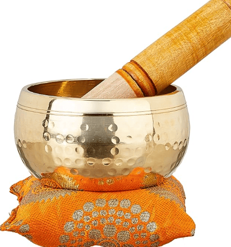 Tibetan Singing Bowl Set, Healing Musical Chime Meditation Bell with Buddha Engravings, 4 Inch Sound Bowl Meditation Set, Brass Bowl Handcrafted in India