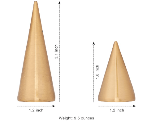 Brass Ring Holder Cone for Jewelry - Chrome Silver Solid Weighted Metal Cones Set for Rings Display and Bedroom Decorations - Aesthetic Accessories Decor Organizer Paper Weight - PACK OF 2