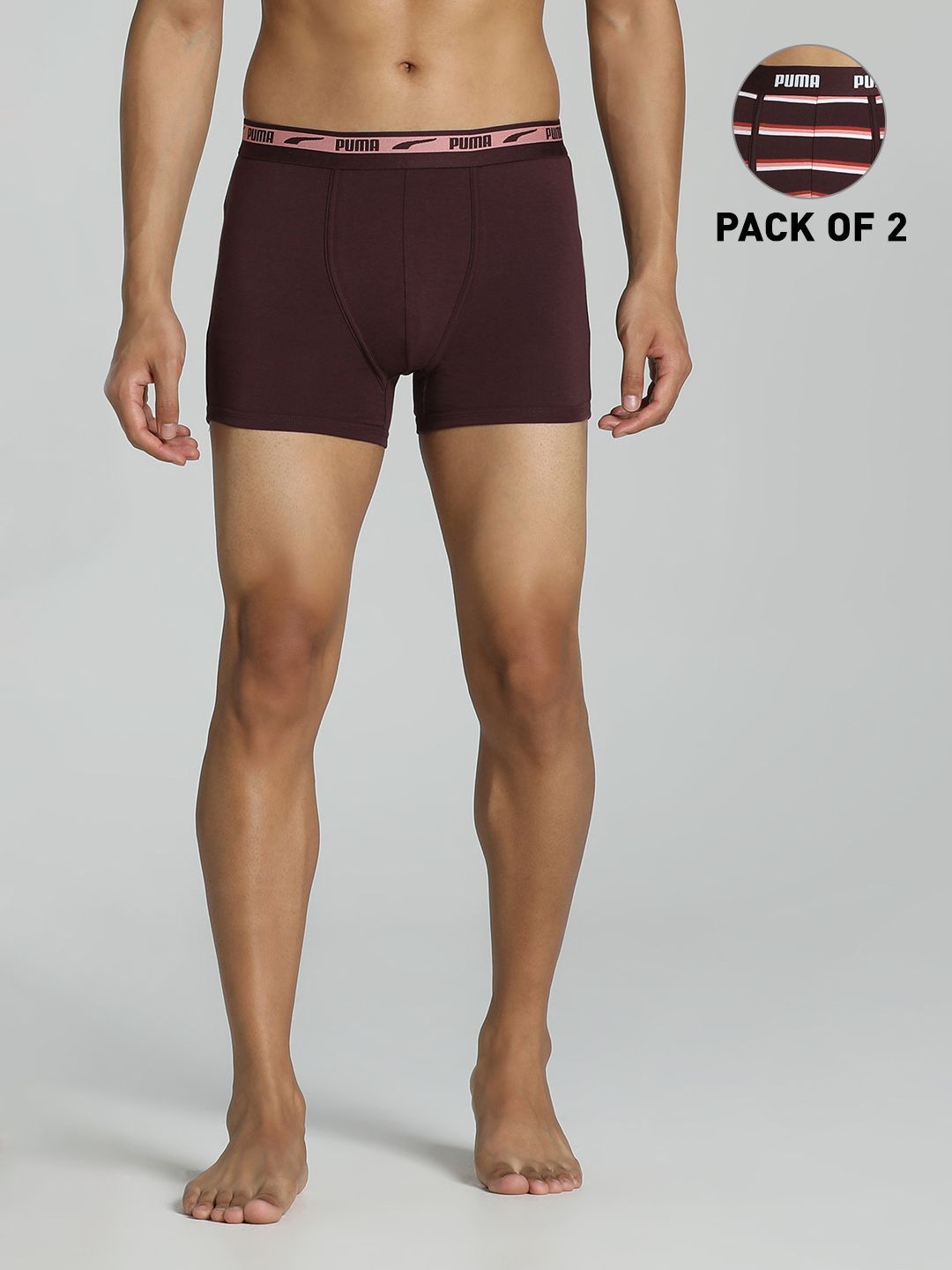 Stretch Star Men's Trunks Pack of 2 Brown with EVERFRESH Technology