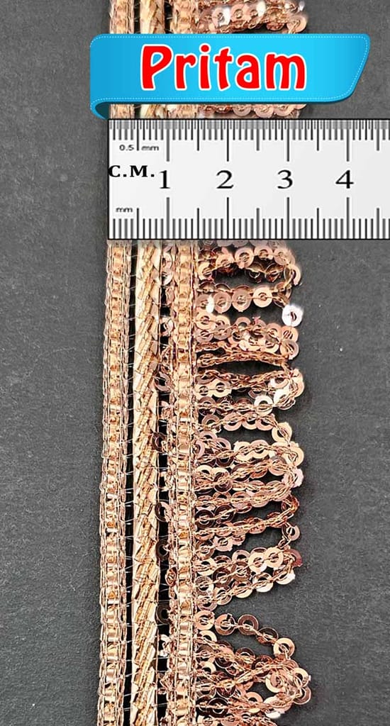 Pritam 1.25 inch RIMZIM Siquance Fringes Tassel Decorative Lace Border Festival Bridal Dupatta Lehenga, Saree, Anarkali, DIY, Bag and Craftwork (9 Mtr)