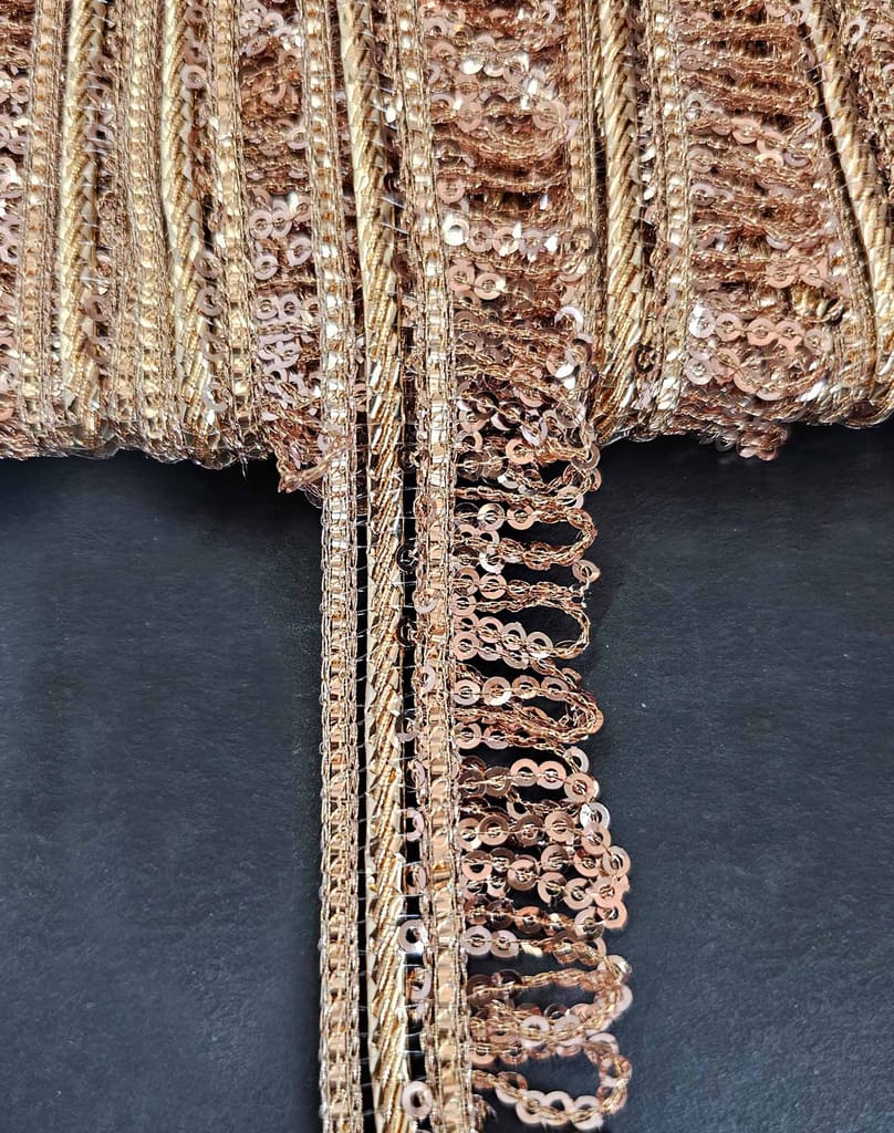 Pritam 1.25 inch RIMZIM Siquance Fringes Tassel Decorative Lace Border Festival Bridal Dupatta Lehenga, Saree, Anarkali, DIY, Bag and Craftwork (9 Mtr)