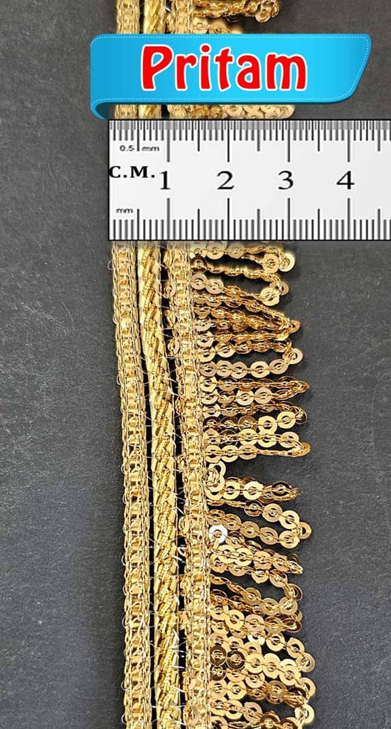 Pritam 1.25 inch RIMZIM Siquance Fringes Tassel Decorative Lace Border Festival Bridal Dupatta Lehenga, Saree, Anarkali, DIY, Bag and Craftwork (9 Mtr)