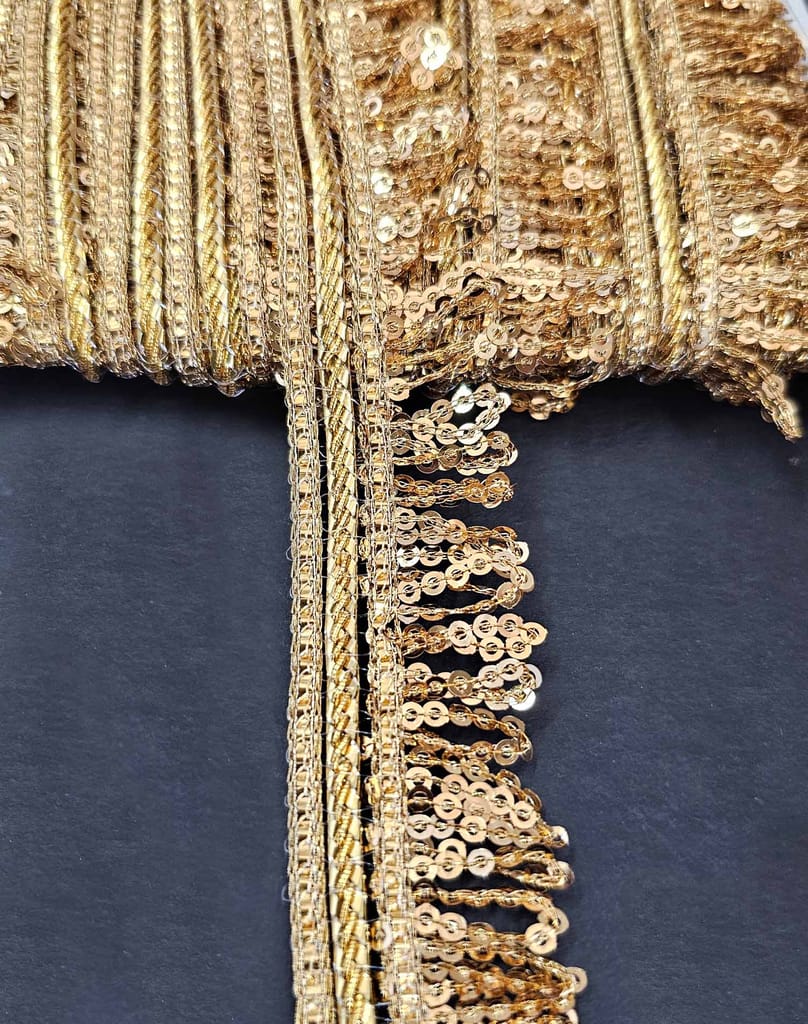 Pritam 1.25 inch RIMZIM Siquance Fringes Tassel Decorative Lace Border Festival Bridal Dupatta Lehenga, Saree, Anarkali, DIY, Bag and Craftwork (9 Mtr)