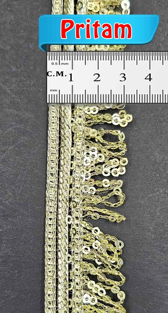 Pritam 1.25 inch RIMZIM Siquance Fringes Tassel Decorative Lace Border Festival Bridal Dupatta Lehenga, Saree, Anarkali, DIY, Bag and Craftwork (9 Mtr)