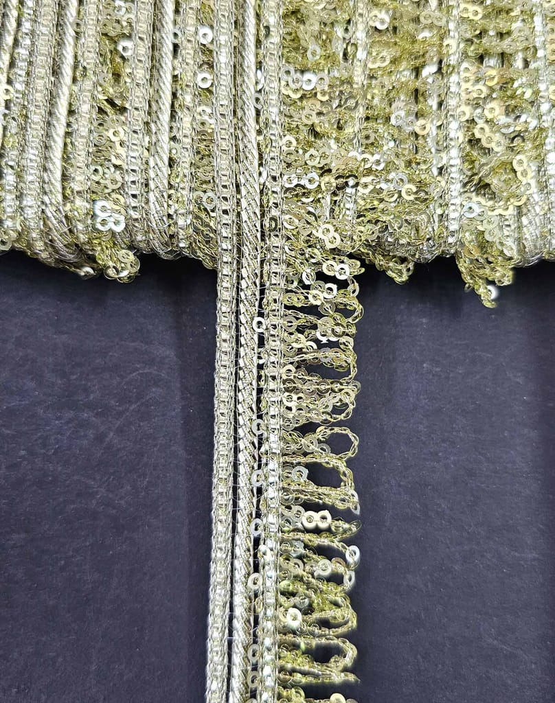 Pritam 1.25 inch RIMZIM Siquance Fringes Tassel Decorative Lace Border Festival Bridal Dupatta Lehenga, Saree, Anarkali, DIY, Bag and Craftwork (9 Mtr)