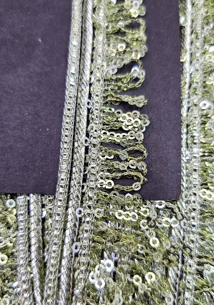 Pritam 1.25 inch RIMZIM Siquance Fringes Tassel Decorative Lace Border Festival Bridal Dupatta Lehenga, Saree, Anarkali, DIY, Bag and Craftwork (9 Mtr)