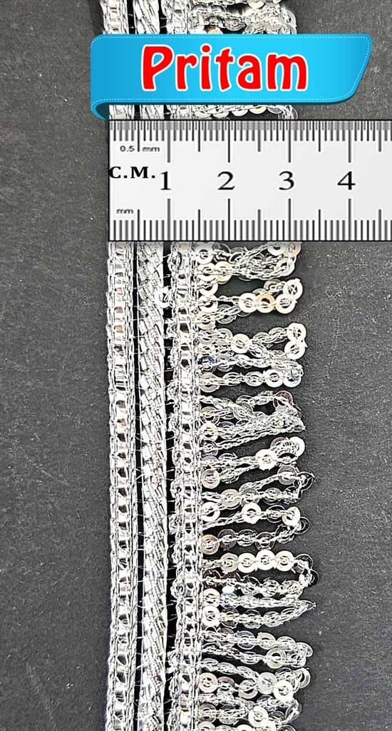 Pritam 1.25 inch RIMZIM Siquance Fringes Tassel Decorative Lace Border Festival Bridal Dupatta Lehenga, Saree, Anarkali, DIY, Bag and Craftwork (9 Mtr)