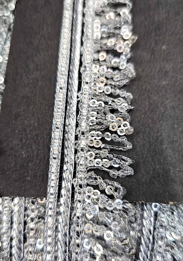 Pritam 1.25 inch RIMZIM Siquance Fringes Tassel Decorative Lace Border Festival Bridal Dupatta Lehenga, Saree, Anarkali, DIY, Bag and Craftwork (9 Mtr)