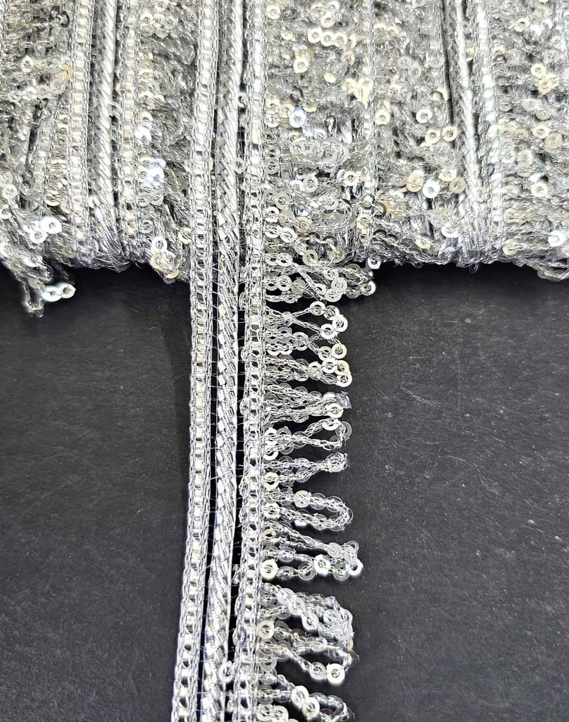 Pritam 1.25 inch RIMZIM Siquance Fringes Tassel Decorative Lace Border Festival Bridal Dupatta Lehenga, Saree, Anarkali, DIY, Bag and Craftwork (9 Mtr)