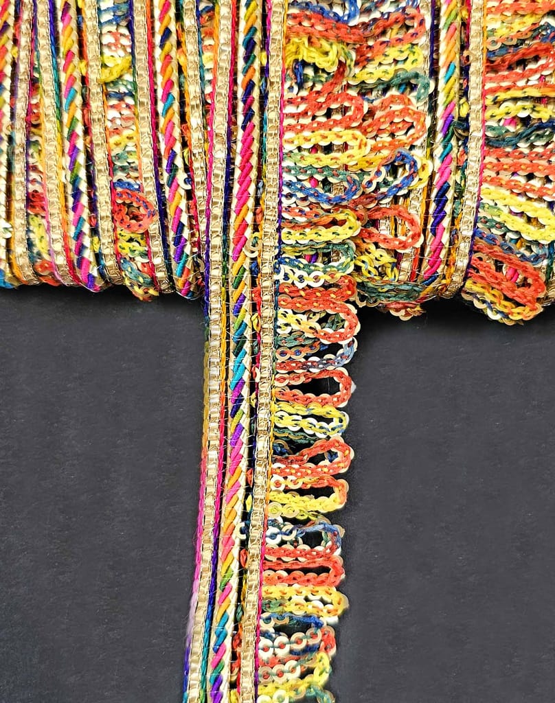 Pritam 1.25 inch RIMZIM Siquance Fringes Tassel Decorative Lace Border Festival Bridal Dupatta Lehenga, Saree, Anarkali, DIY, Bag and Craftwork (9 Mtr)