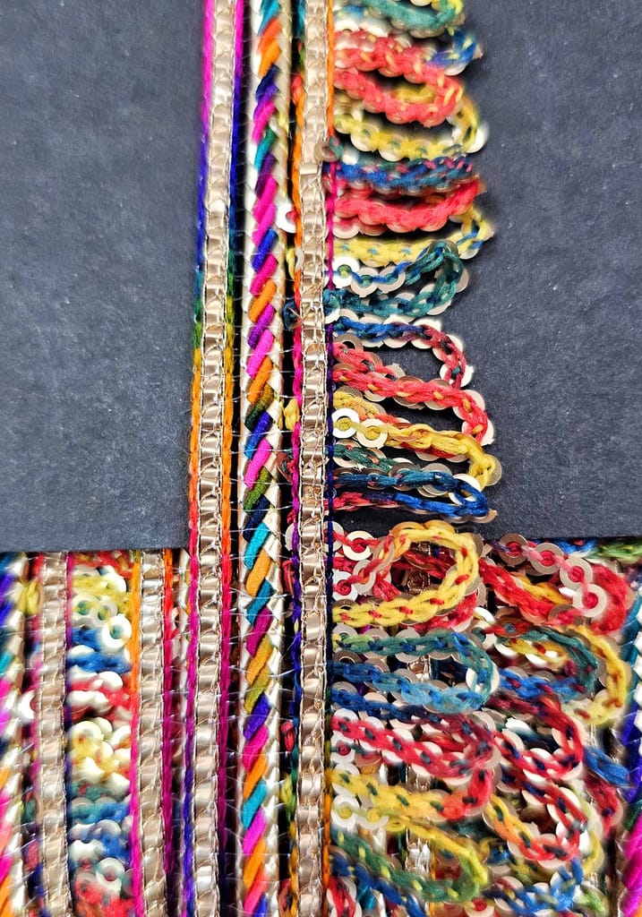 Pritam 1.25 inch RIMZIM Siquance Fringes Tassel Decorative Lace Border Festival Bridal Dupatta Lehenga, Saree, Anarkali, DIY, Bag and Craftwork (9 Mtr)