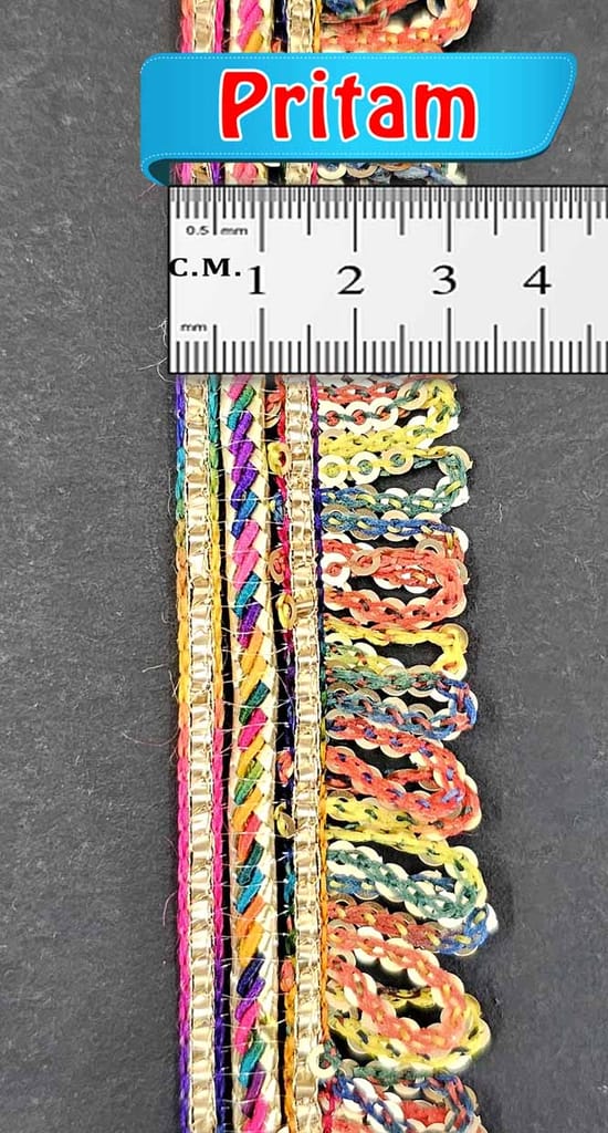 Pritam 1.25 inch RIMZIM Siquance Fringes Tassel Decorative Lace Border Festival Bridal Dupatta Lehenga, Saree, Anarkali, DIY, Bag and Craftwork (9 Mtr)