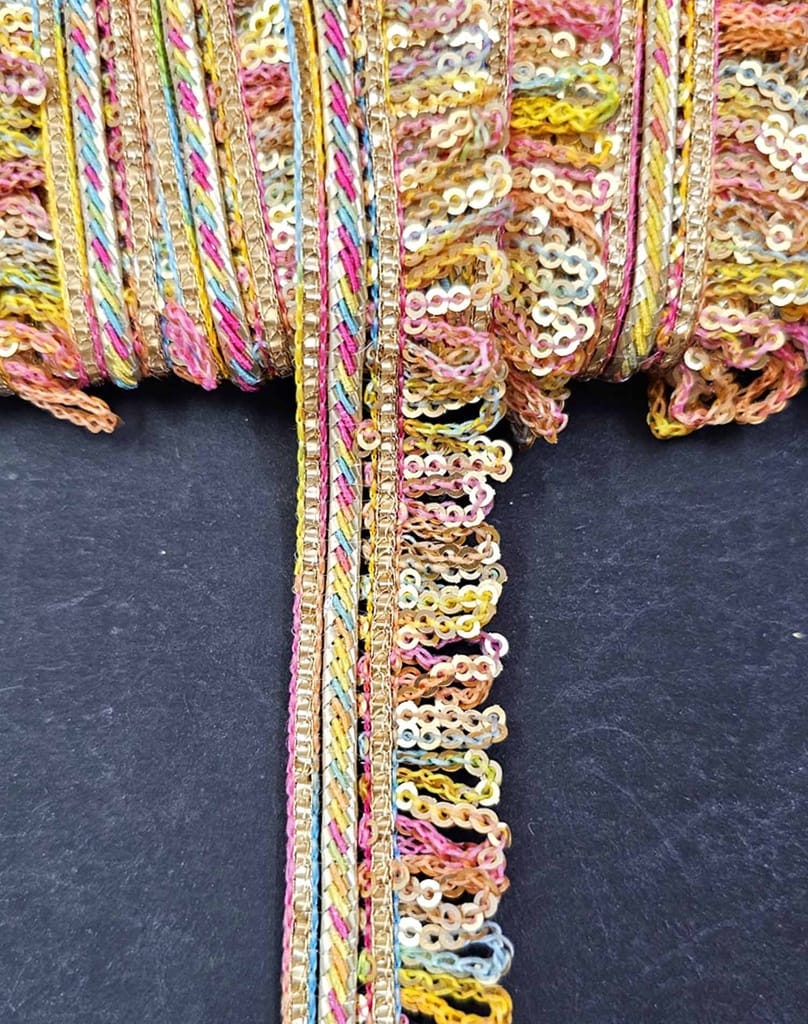 Pritam 1.25 inch RIMZIM Siquance Fringes Tassel Decorative Lace Border Festival Bridal Dupatta Lehenga, Saree, Anarkali, DIY, Bag and Craftwork (9 Mtr)