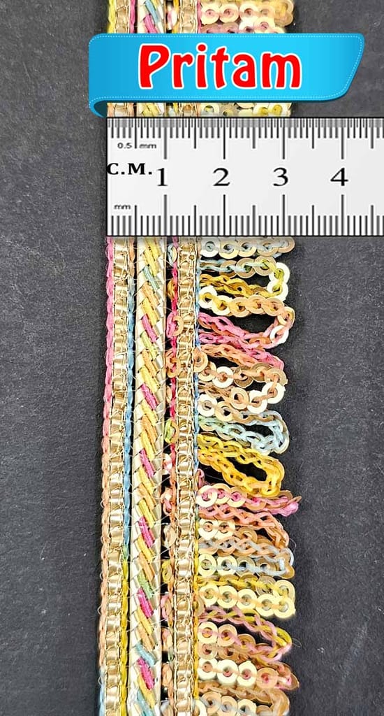 Pritam 1.25 inch RIMZIM Siquance Fringes Tassel Decorative Lace Border Festival Bridal Dupatta Lehenga, Saree, Anarkali, DIY, Bag and Craftwork (9 Mtr)