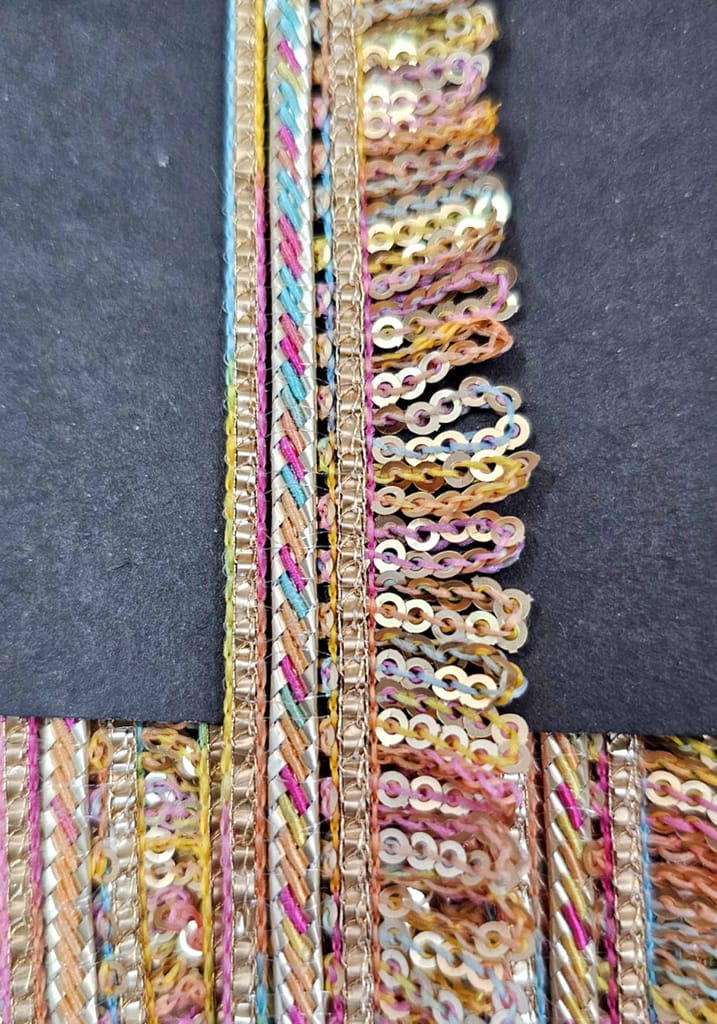 Pritam 1.25 inch RIMZIM Siquance Fringes Tassel Decorative Lace Border Festival Bridal Dupatta Lehenga, Saree, Anarkali, DIY, Bag and Craftwork (9 Mtr)