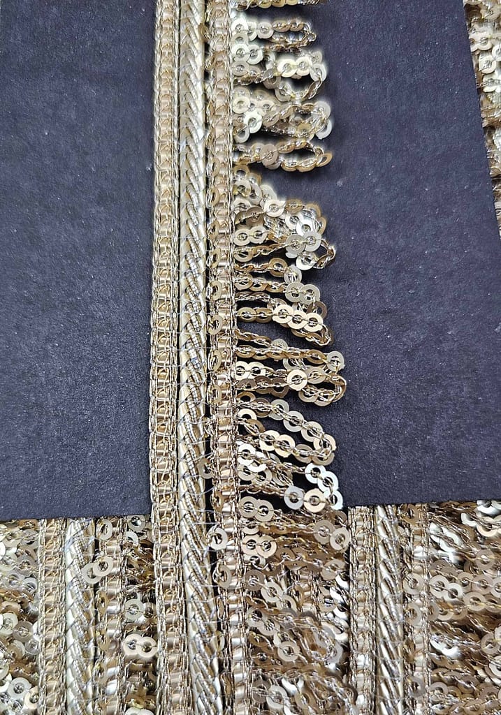 Pritam 1.25 inch RIMZIM Siquance Fringes Tassel Decorative Lace Border Festival Bridal Dupatta Lehenga, Saree, Anarkali, DIY, Bag and Craftwork (9 Mtr)