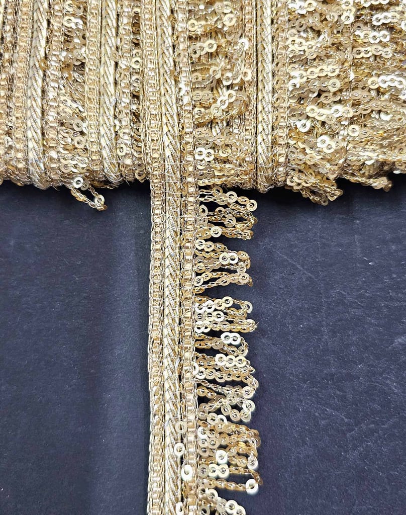 Pritam 1.25 inch RIMZIM Siquance Fringes Tassel Decorative Lace Border Festival Bridal Dupatta Lehenga, Saree, Anarkali, DIY, Bag and Craftwork (9 Mtr)